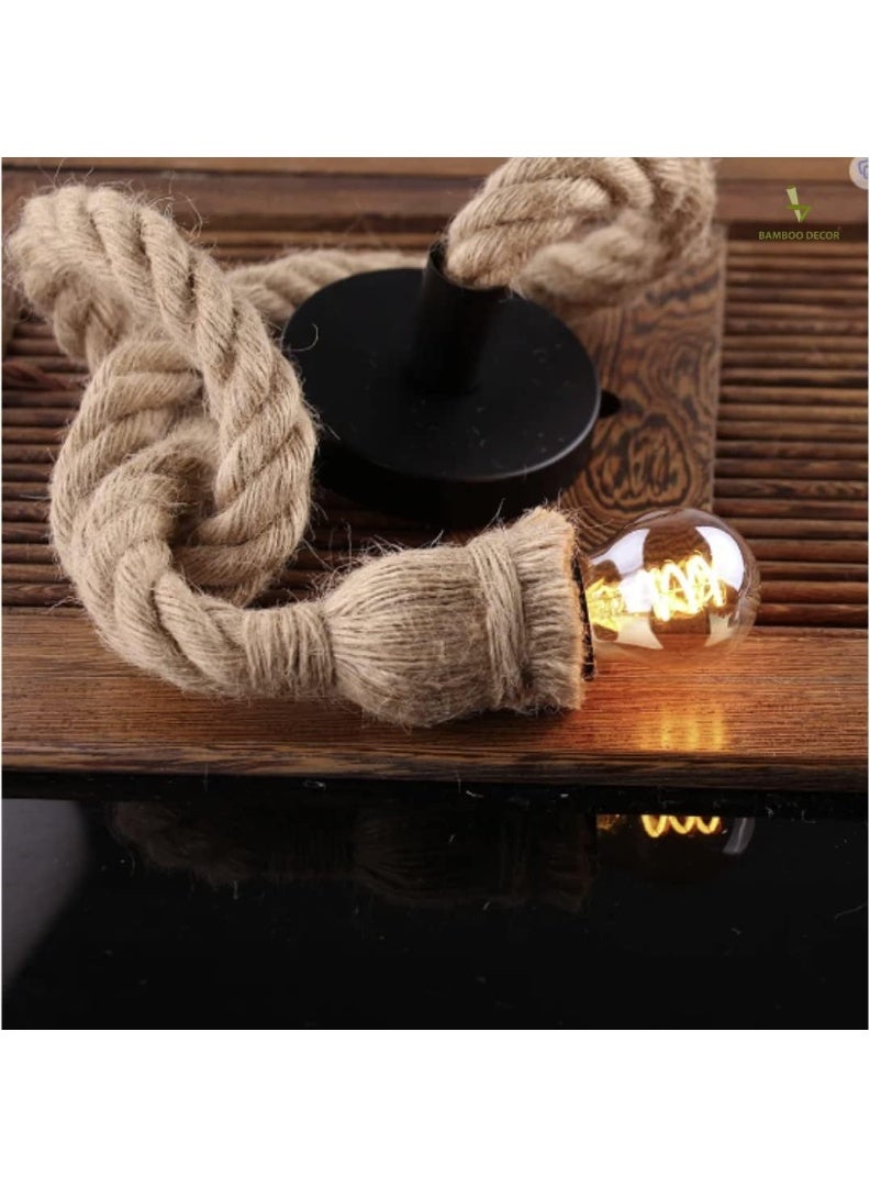 AFN Vintage Rope Pendant Light Hanging Ceiling Lamp | Industrial Style Decorative Hanging Light for Living Room, Bedroom, Kitchen & Cafe | E27 Bulb Holder - Image 2